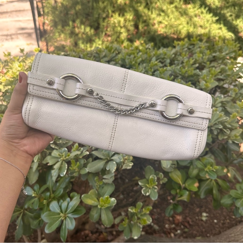 Juicy Couture Leather Silver and White Wristlet with Chain Accent